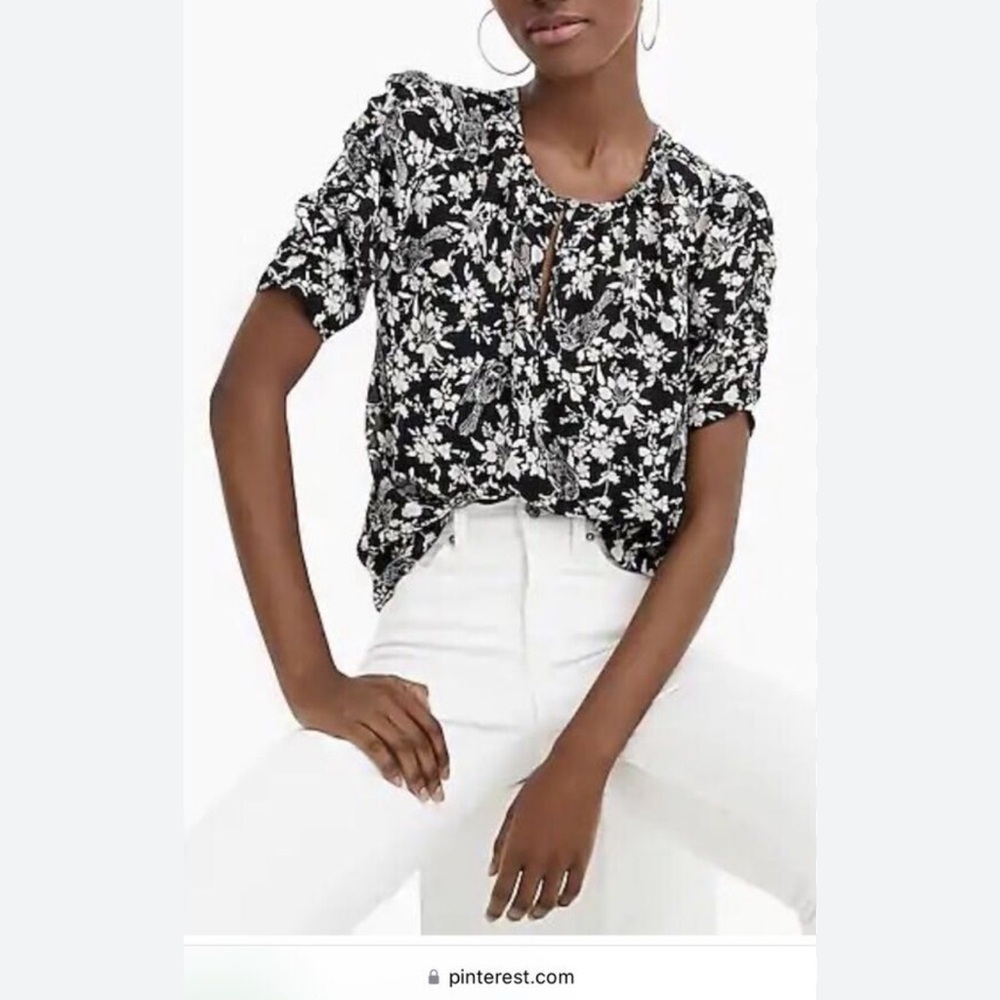 J Crew Floral Black and White Women's Top